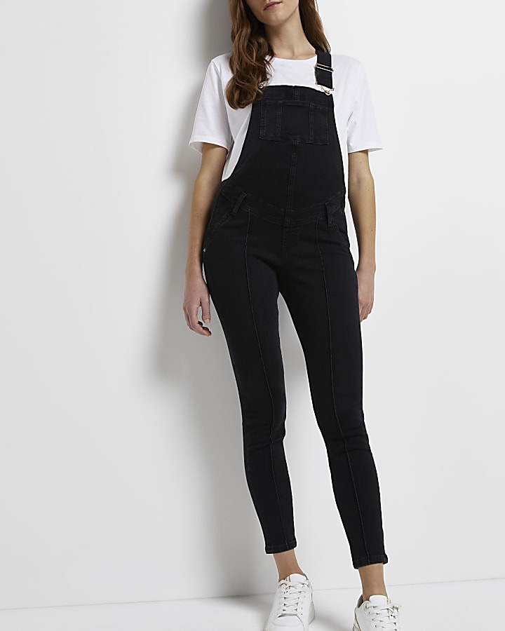 Black denim maternity dungarees