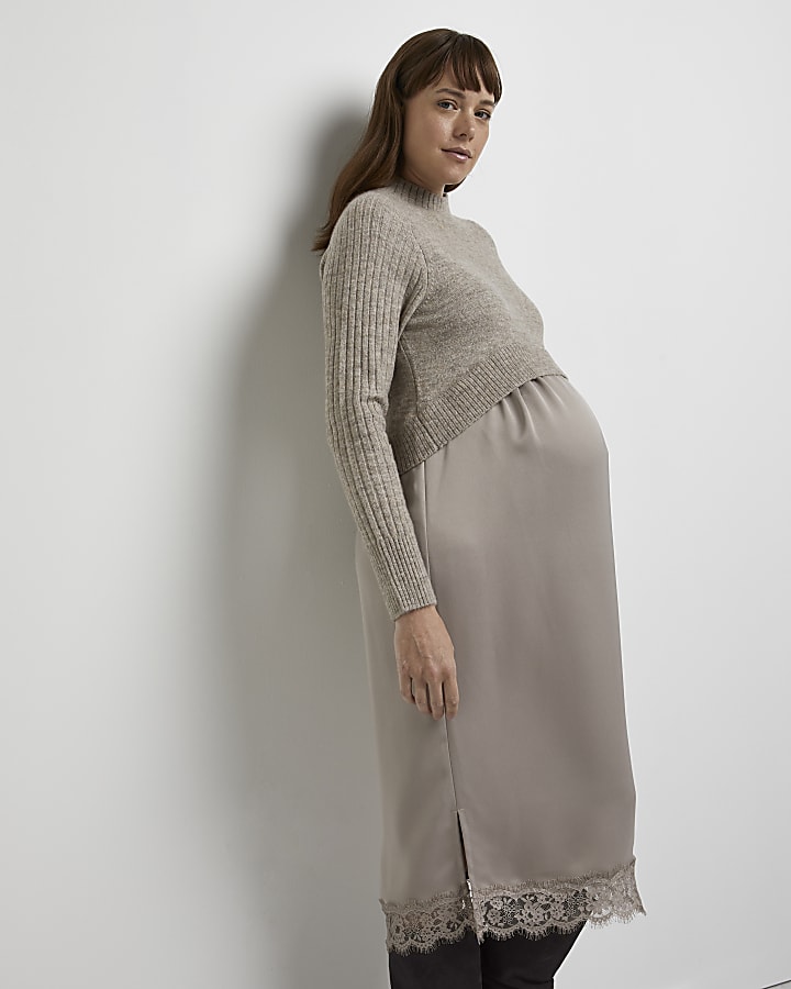 Stone 2 in 1 maternity midi dress