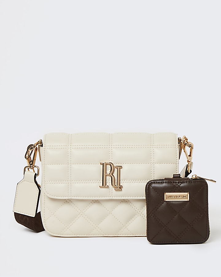 Cream quilted cross body bag