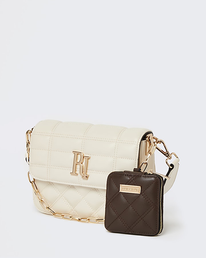 Cream quilted cross body bag