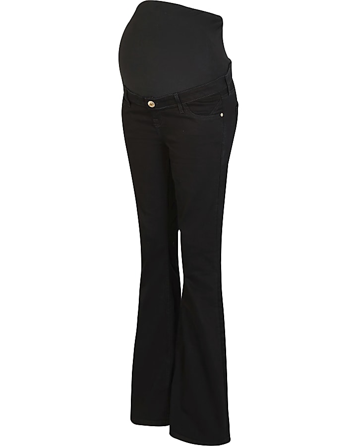 Black mid rise maternity flared jeans