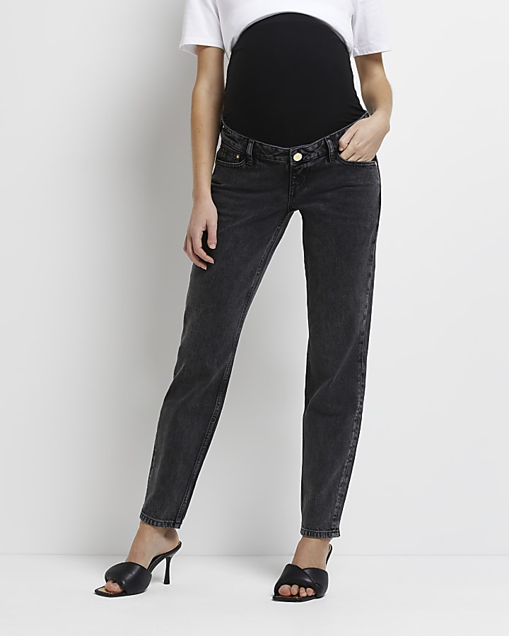 Black mid rise maternity mom jeans