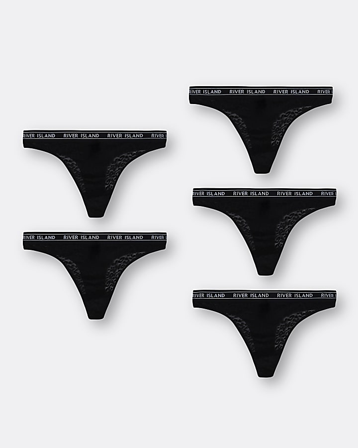 Plus black RI branded lace thongs multipack