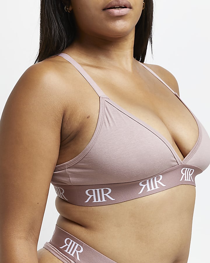 Plus pink RI branded bralette multipack