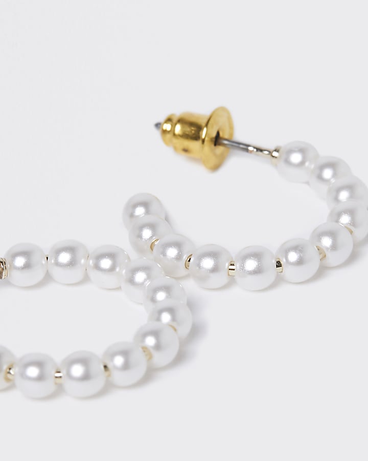Gold mini pearl hoops