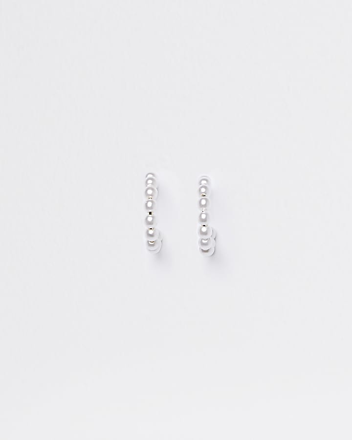 Gold mini pearl hoops