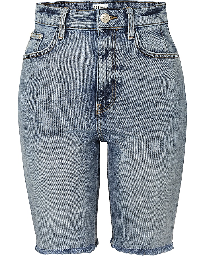 Blue denim longline mom bum sculpt shorts