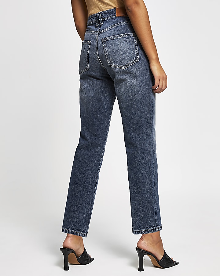 Blue straight high waisted jeans