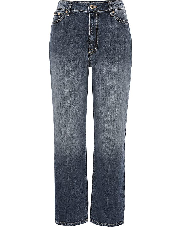 Blue straight high waisted jeans