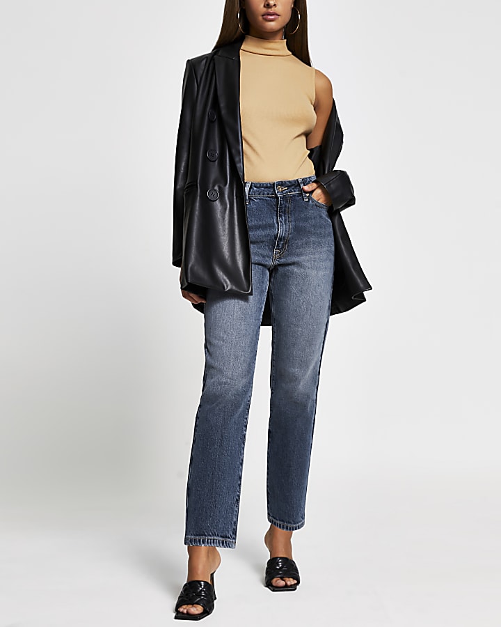 Blue straight high waisted jeans