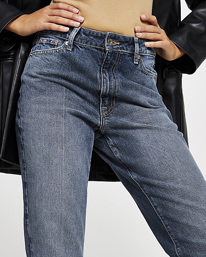Blue straight high waisted jeans