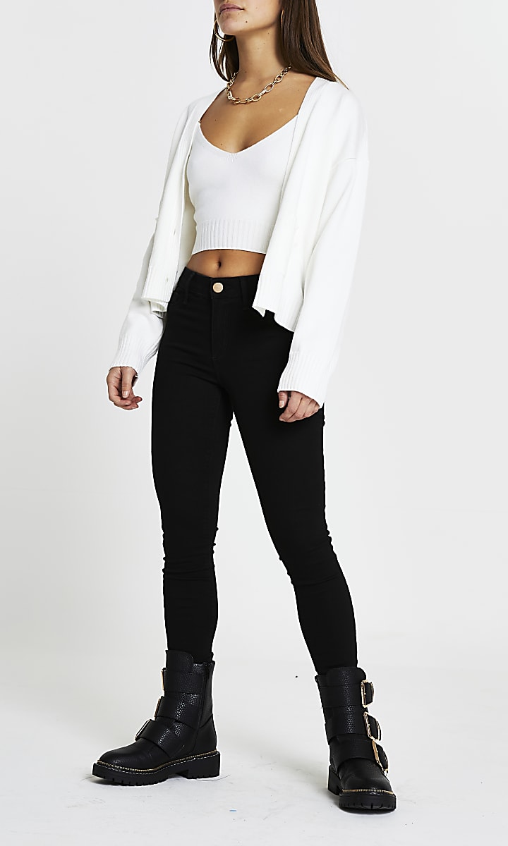 Petite black Molly mid rise skinny jeans