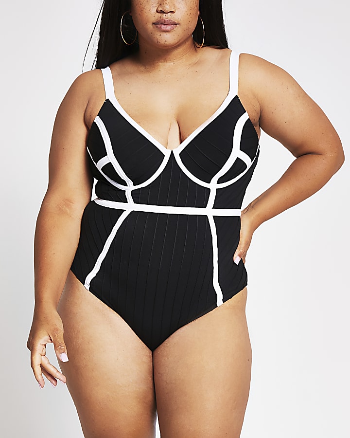 Plus black plunge bandage swimsuit