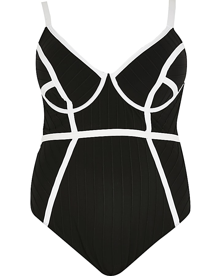 Plus black plunge bandage swimsuit