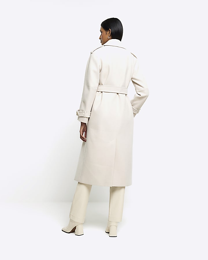 Cream belted longline trench coat