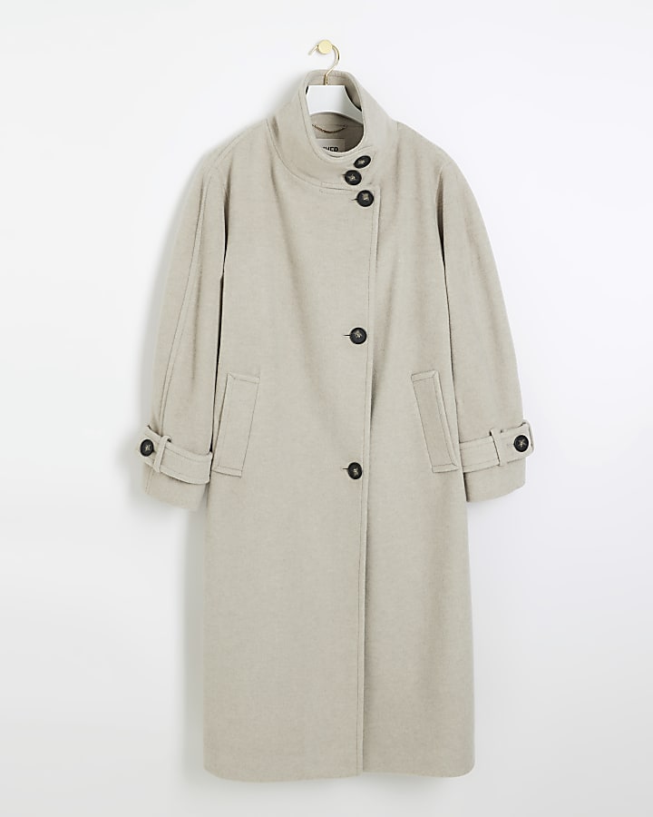 Beige funnel neck longline coat