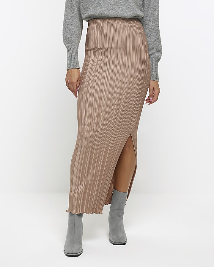 Beige plisse maxi skirt