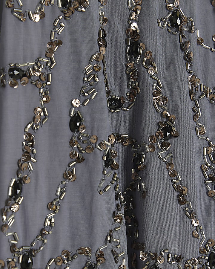 Grey embellished halter blouse