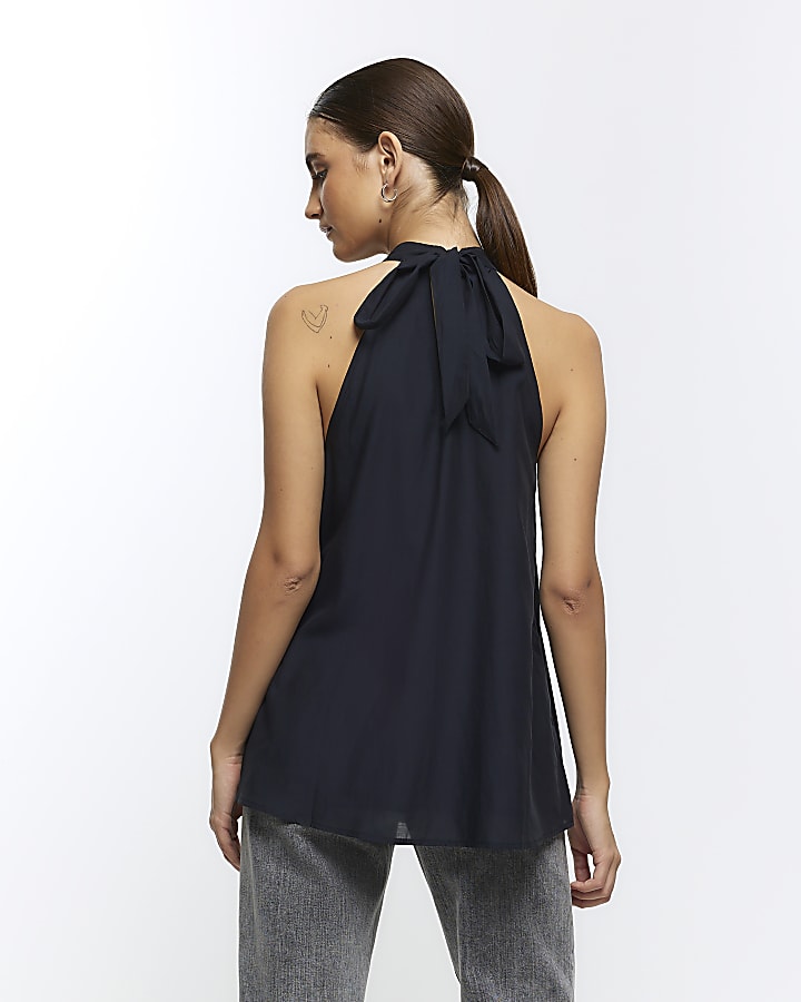 Black embellished halter blouse