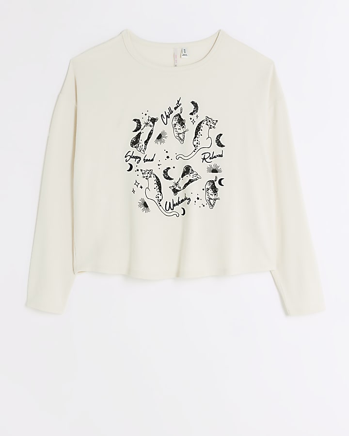 Cream graphic long sleeve lounge top
