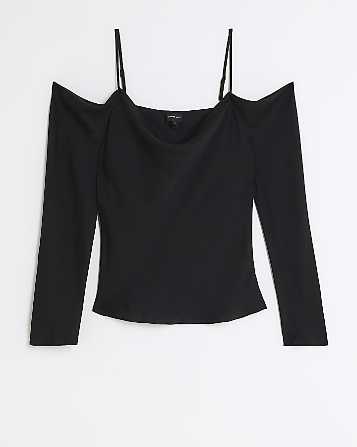 Black long sleeve cold shoulder top