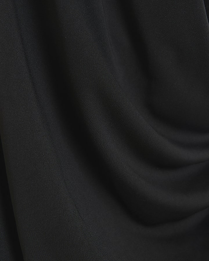 Black drape detail wrap mini dress