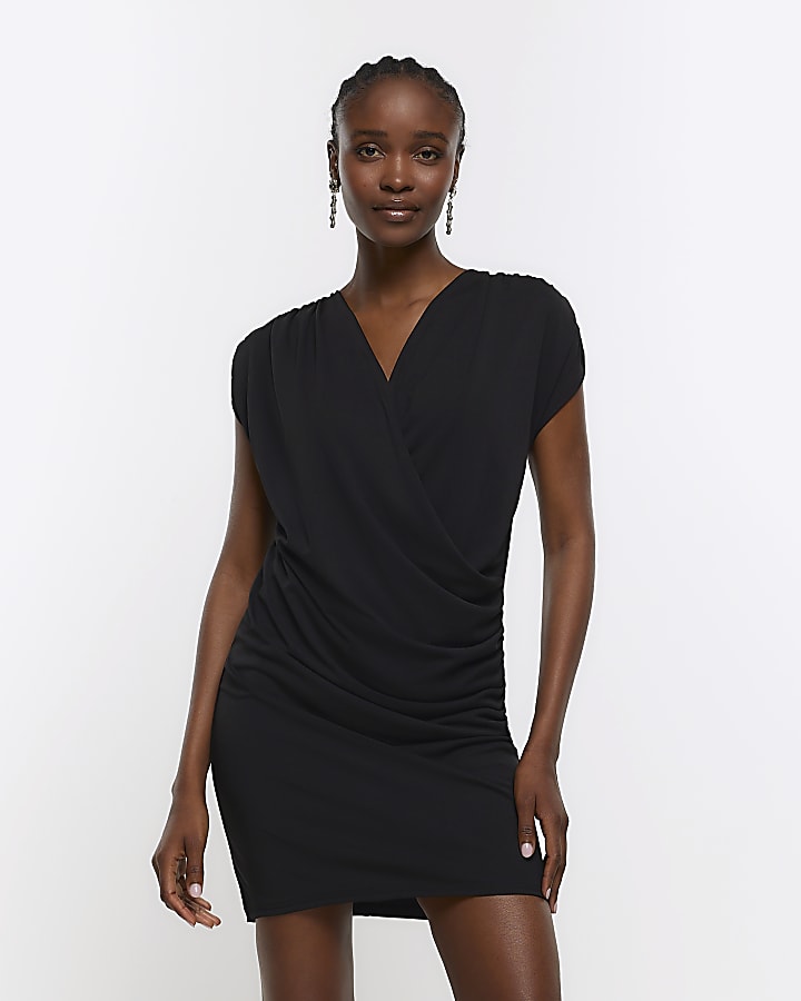 River island black wrap dress on sale