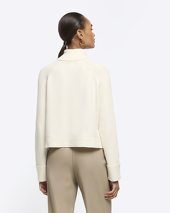 Cream rib roll neck jumper