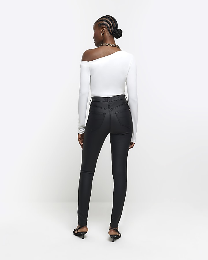 Black skinny bum sculpt coated jeans