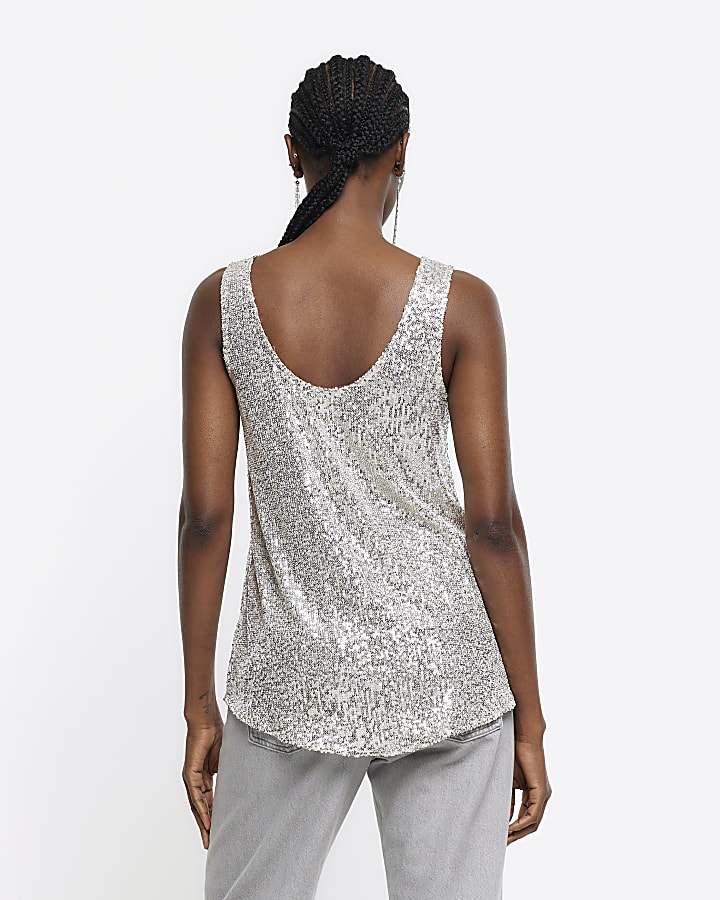 Silver Sequin Tank Top River Island 9974