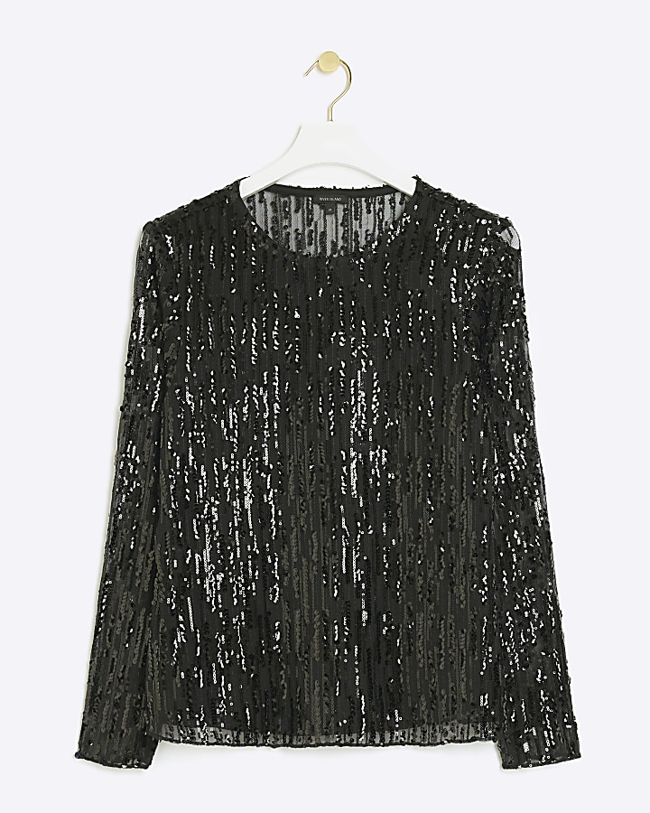 Black sequin long sleeve top