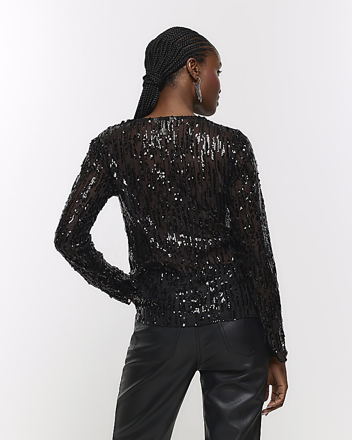 Black sequin long sleeve top