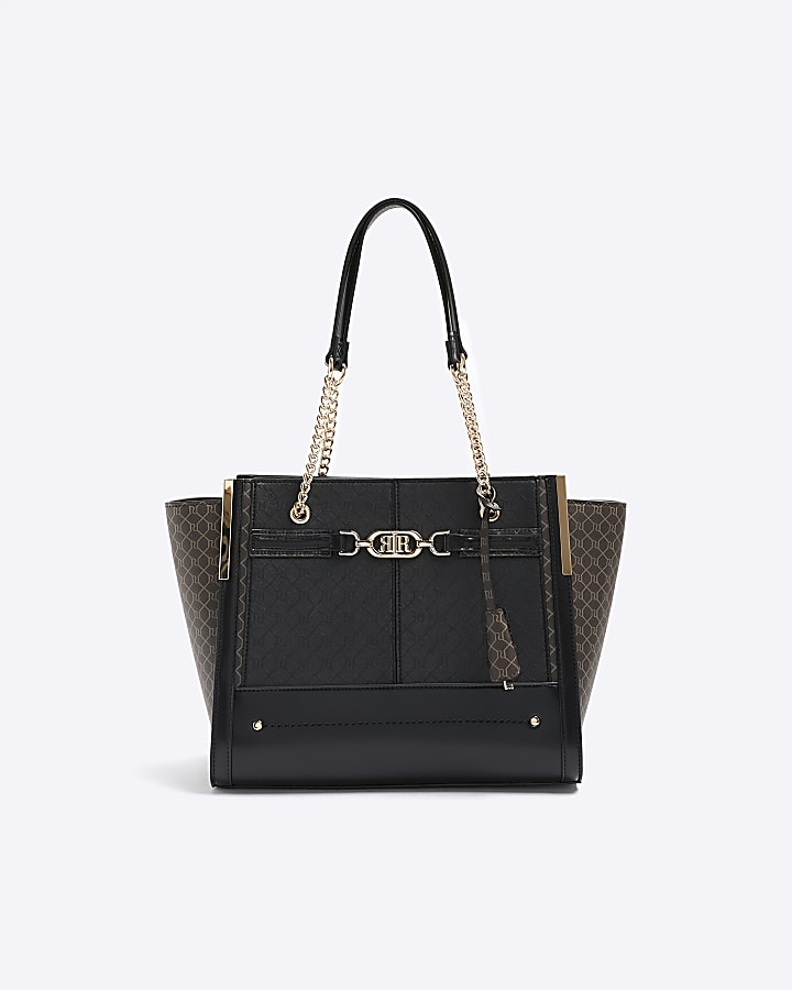 Black RI monogram tote bag River Island