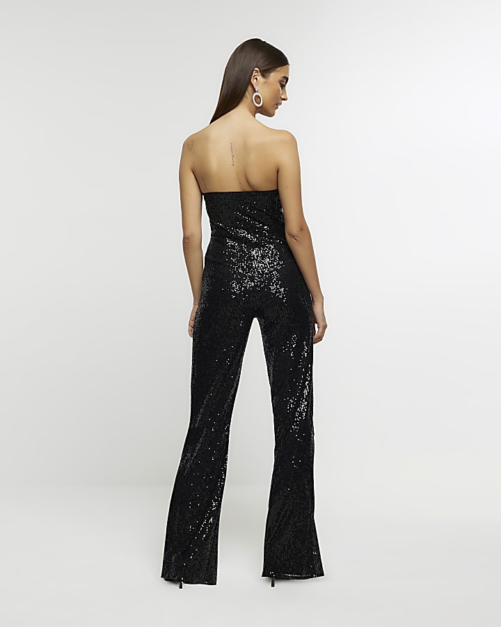 Black sequin bandeau jumpsuit