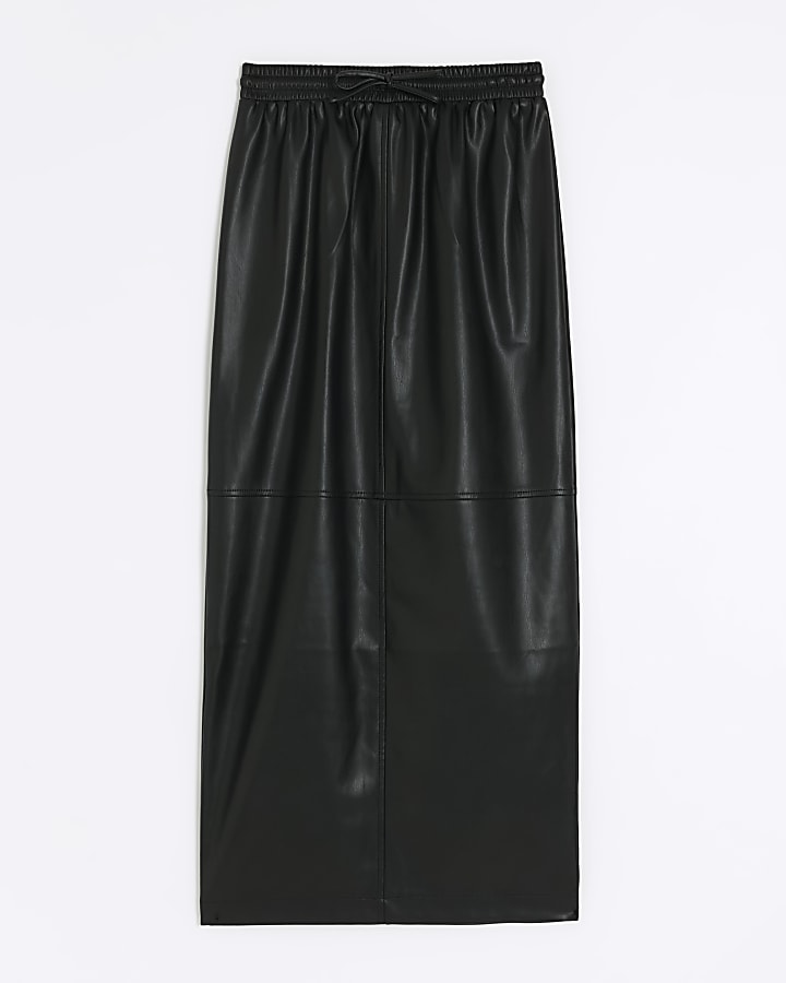 Black faux leather elasticated maxi skirt