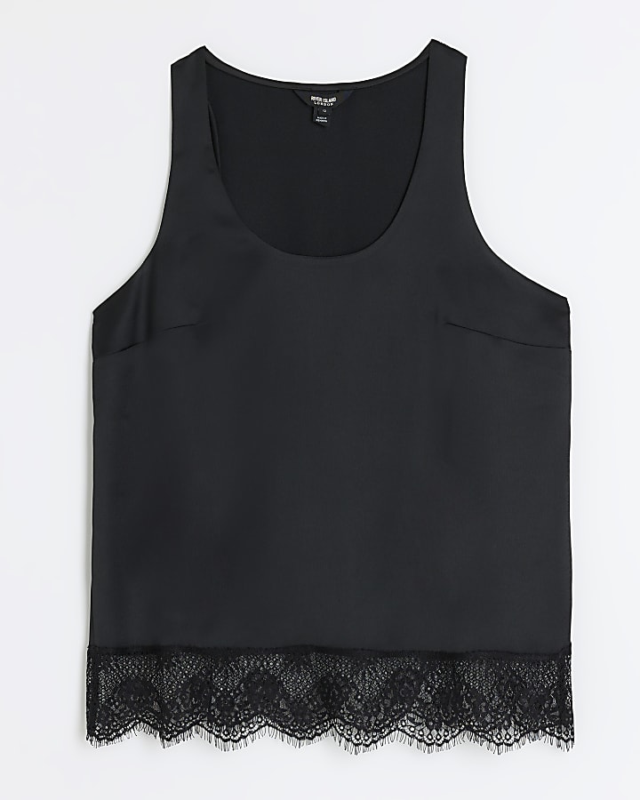 Black lace hem tank top