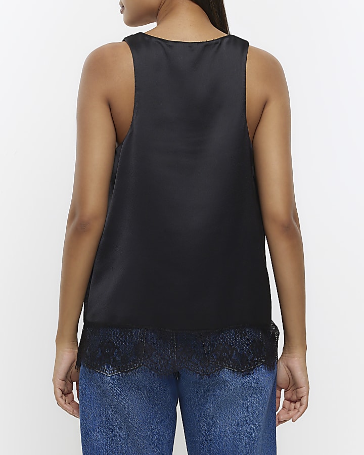 Black lace hem tank top