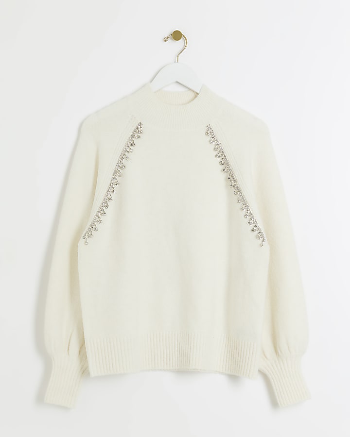 Cream diamante trim cosy jumper