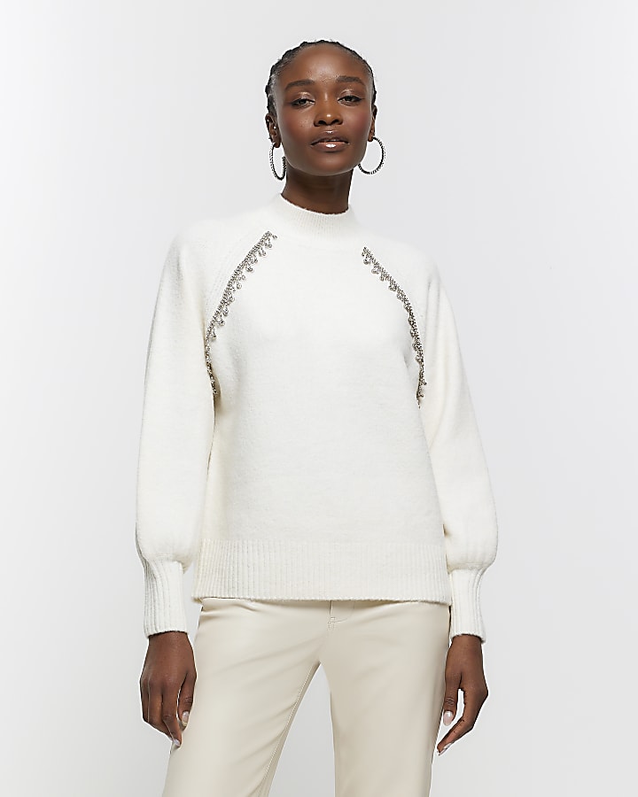 Cream diamante trim cosy jumper