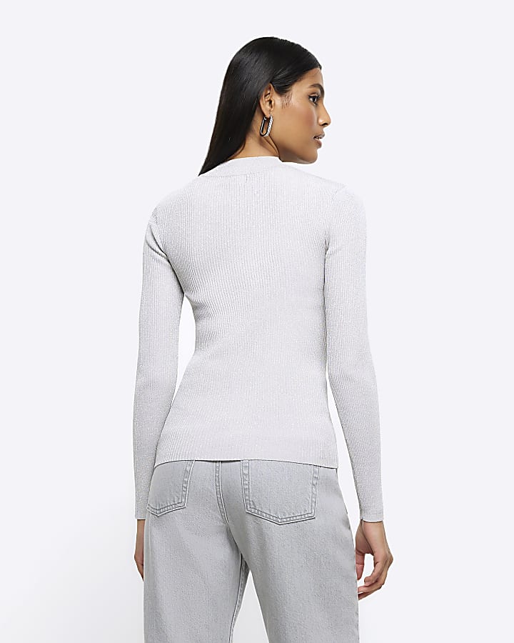 Silver mesh detail long sleeve top