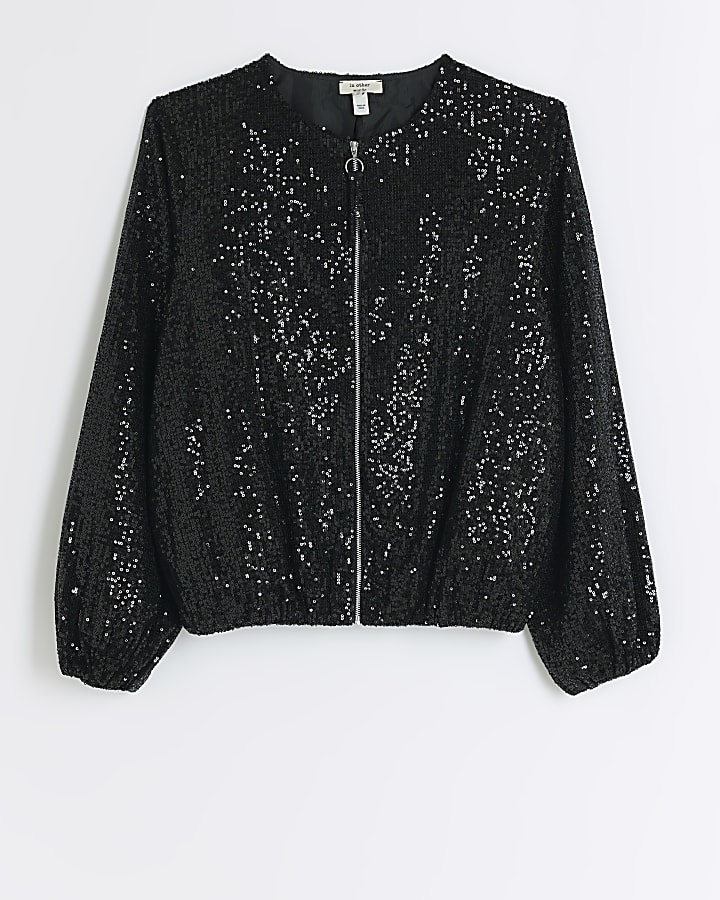 Black sequin bomber jacket