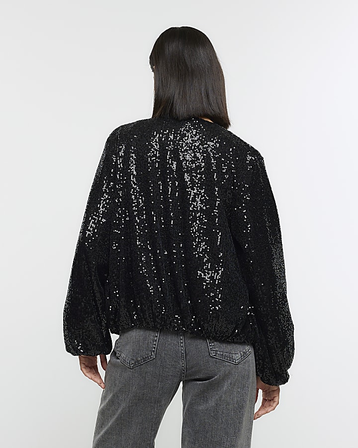 Black sequin bomber jacket