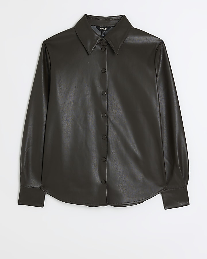 Brown faux leather shirt