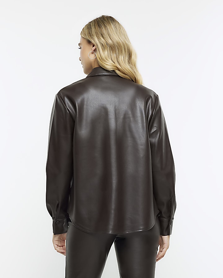 Brown faux leather shirt