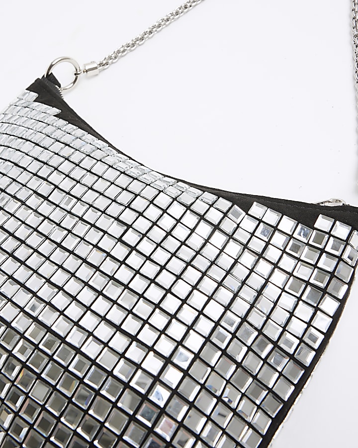 Silver square diamante shoulder bag