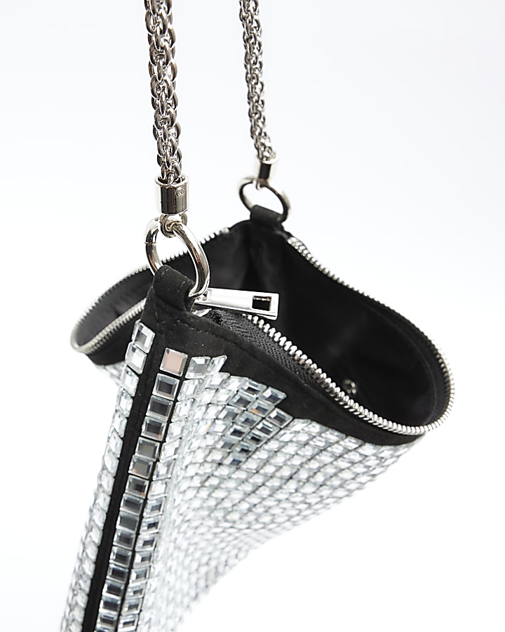 Silver square diamante shoulder bag