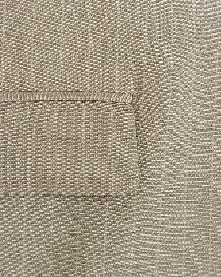 Beige stripe roll sleeve blazer