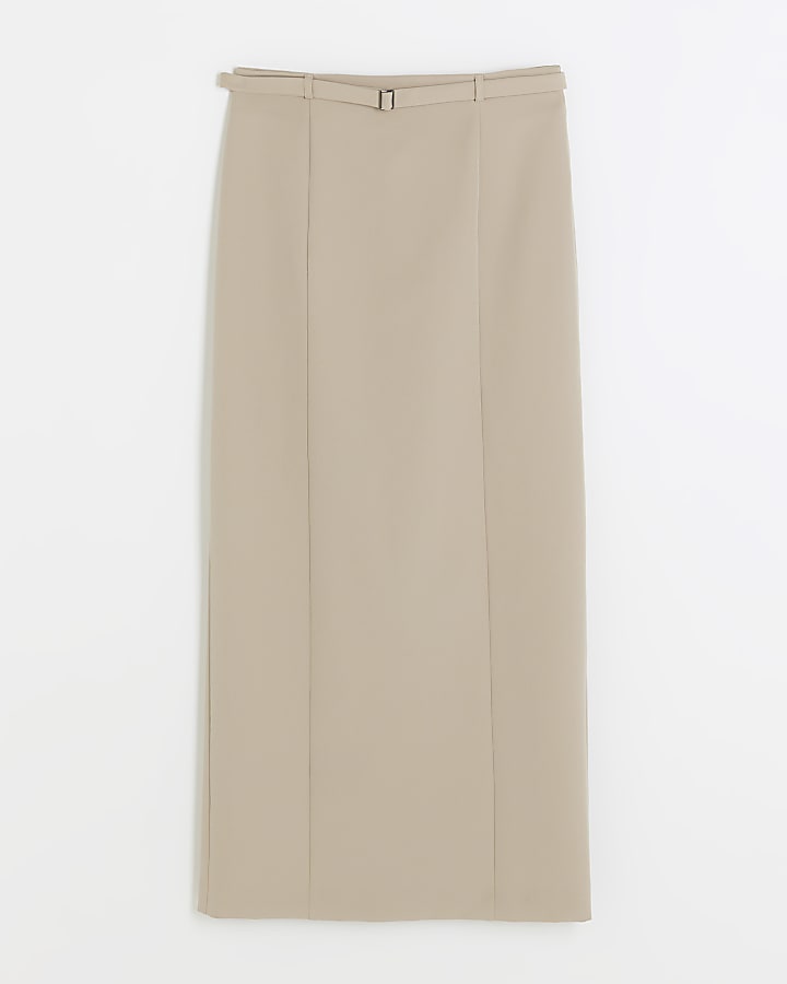 Beige belted maxi skirt