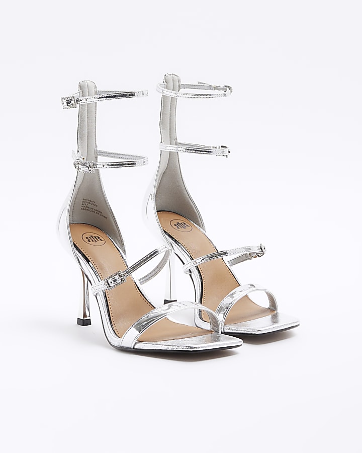 Silver strappy heeled sandals