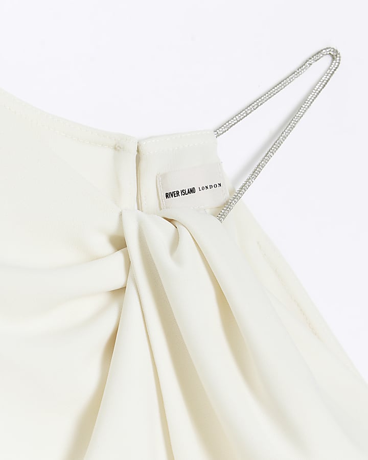 Cream halter neck diamante trim top